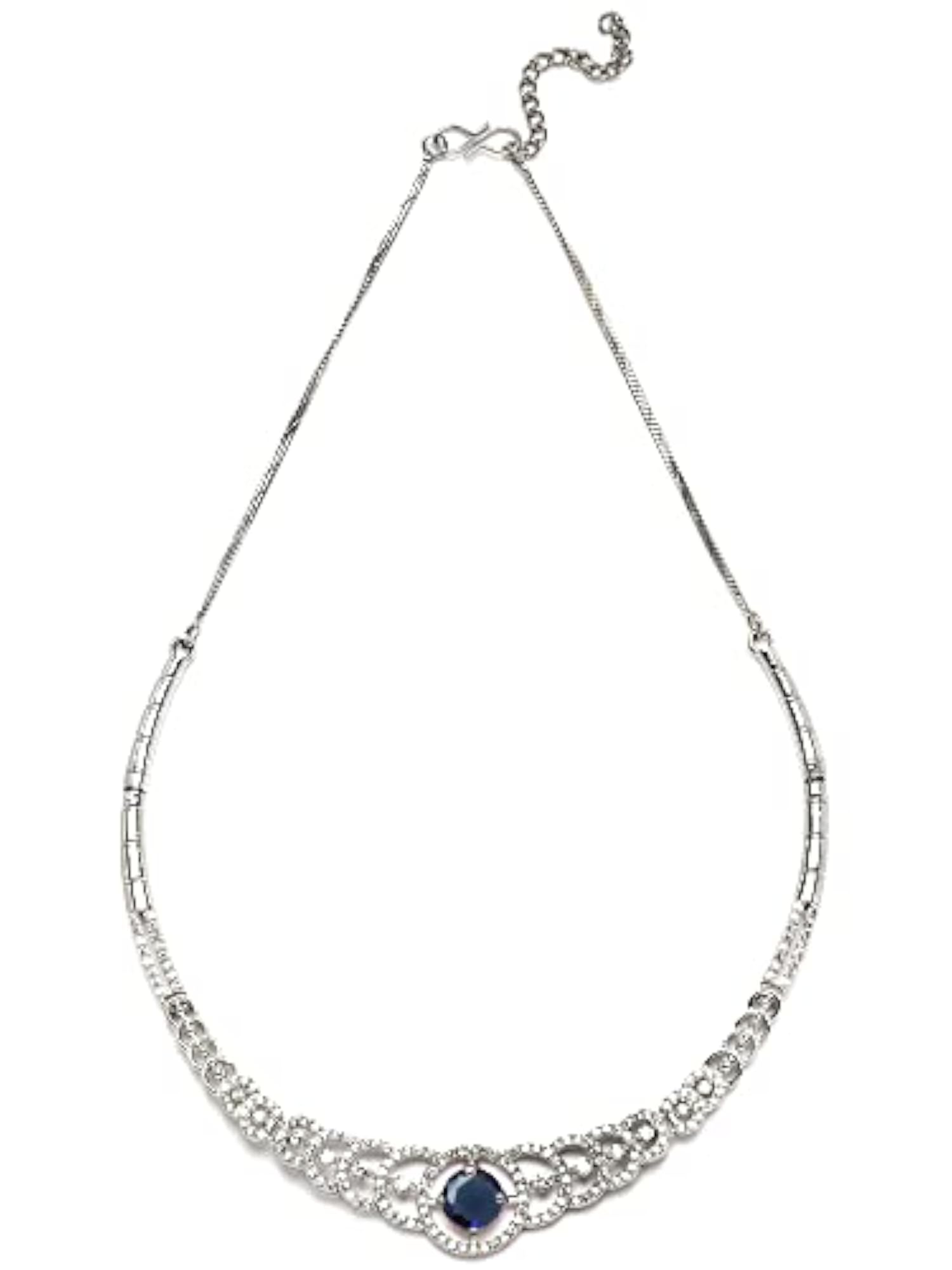 Women's Silver Tone Pink American Diamond Necklace Set